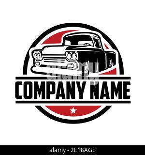 Modello con logo Vintage pronto per il pick-up con barra di caldo. Ideale per garage e bussiness meccanico. Emblema modello circolare logo arrotondato Illustrazione Vettoriale