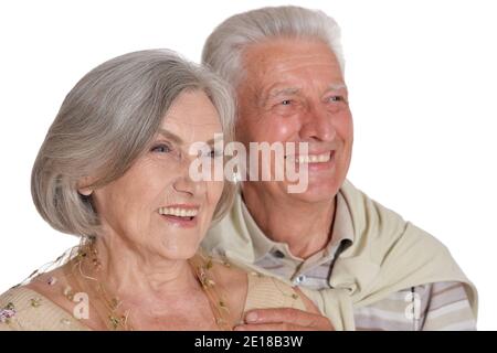 Primo piano ritratto di felice coppia senior hugging Foto Stock