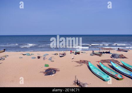 La spiaggia di Mahabalipuram, India. Foto Stock