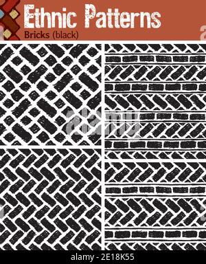 4 motivi senza giunture per Illustrator in stile tribale, realizzati con disegni disegnati a mano. Illustrazione Vettoriale