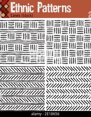 4 motivi senza giunture per Illustrator in stile tribale, realizzati con disegni disegnati a mano. Illustrazione Vettoriale