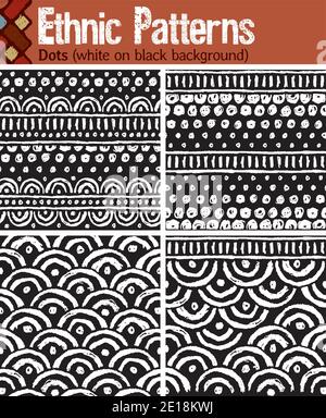 4 motivi senza giunture per Illustrator in stile tribale, realizzati con disegni disegnati a mano. Illustrazione Vettoriale