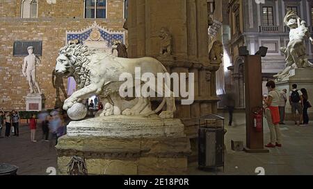 FIRENZE, ITALIA, Palazzo Vecchio e Piazza della Signoria, in tecnica digitale di illustrazione degli effetti dell'olio Foto Stock