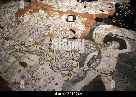 Italia, Toscana: Siena. Tiling, pavimento in marmo a mosaico del Duomo di Santa Maria Assunta Foto Stock