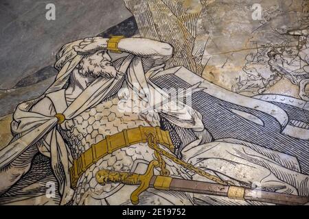 Italia, Toscana: Siena. Tiling, pavimento in marmo a mosaico del Duomo di Santa Maria Assunta Foto Stock