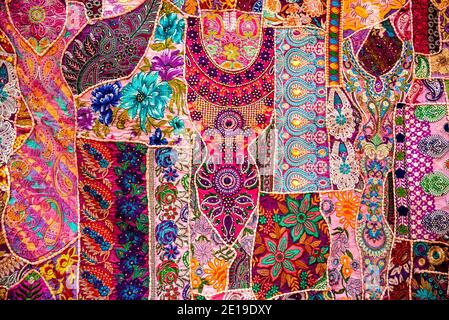 Rajasthani tradizionale tappeto patchwork a Jaisalmer, India. Foto Stock