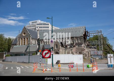 Christchurch Nuova Zelanda 19 dicembre 2014 : Cattedrale di Christchurch, gravemente danneggiata a seguito dei terremoti del 2010-2012 Foto Stock