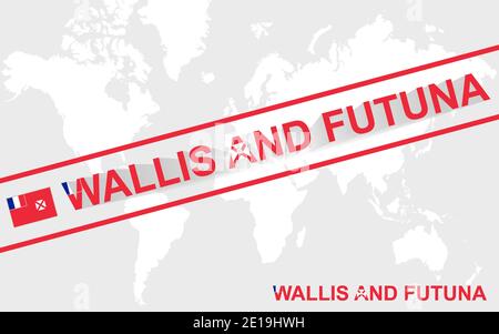 Mappa di Wallis e Futuna e illustrazione di testo, sulla mappa del mondo Illustrazione Vettoriale