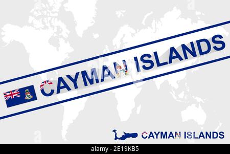 Cayman Islands mappa bandiera e testo illustrazione, sulla mappa del mondo Illustrazione Vettoriale