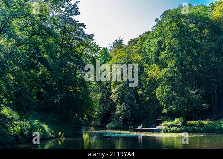 Vista del Planten un Blomen (piante e fiori), parco urbano a Wallgraben, Amburgo, Germania Foto Stock