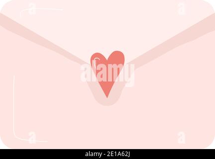 Lettera d'amore in busta carina con adesivo a forma di cuore. Illustrazione Vettoriale