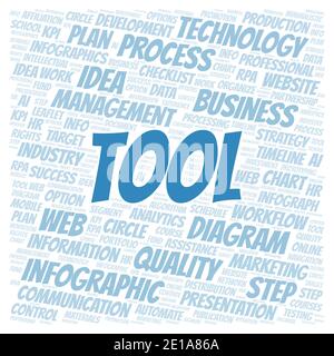 Testo tipografico degli strumenti nuvola di parole creare solo con testo. Foto Stock