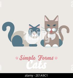 Cats marrone piatto vettore isolato. Icona del logo dei gatti marroni domestici illustrazione del cartone animato Illustrazione Vettoriale