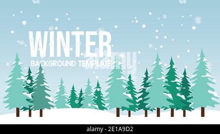 Illustrazione vettoriale di un paesaggio invernale sfondo banner design. Paesaggio dei campi invernali con immagine di disegno che mostra la caduta della neve Illustrazione Vettoriale