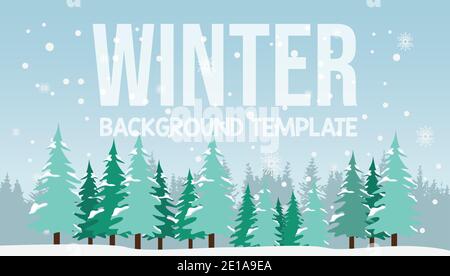 Illustrazione vettoriale di un paesaggio invernale sfondo banner design. Paesaggio dei campi invernali con immagine di disegno che mostra la caduta della neve Illustrazione Vettoriale