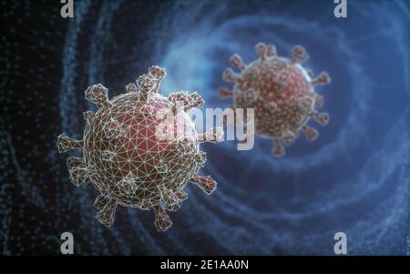 Illustrazione 3D, immagine concettuale della struttura di un virus. Foto Stock