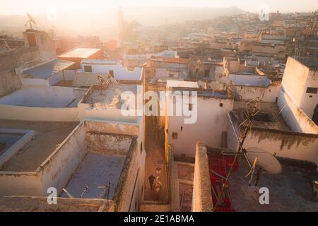 Situata nel nord-est del Marocco, Fez è la seconda città più grande del paese ed è rinomata per la sua storica medina fortificata di Fes el Bali. Foto Stock