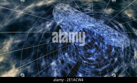 Rendering 3D di una rappresentazione astratta esotica del buco del mondo, per giochi di fantasia o illustrazioni di fantascienza di viaggi interstellari Foto Stock