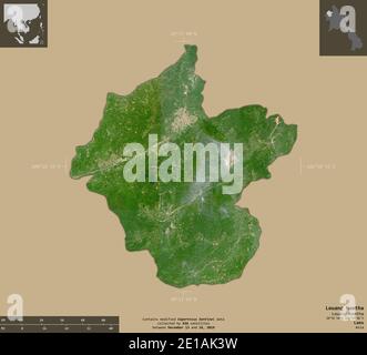 Louang Notha, provincia del Laos. Immagini satellitari Sentinel-2. Forma isolata su fondo solido con sovrapposizioni informative. Contiene Coperni modificati Foto Stock