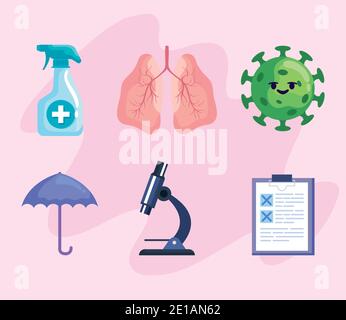 pacchetto di sei icone di set di covid19 Illustrazione Vettoriale