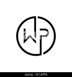 Modello vettoriale di progettazione del logo WP della lettera circolare iniziale. Progetto iniziale del logo WP con lettera collegata Illustrazione Vettoriale