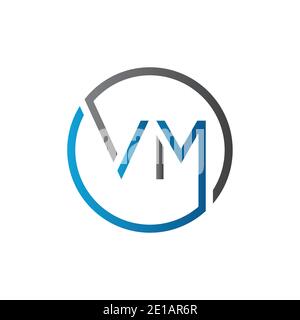 Modello vettoriale di tipografia creativa con logo VM circolare iniziale. Creative Letter VM Logo Vector. Illustrazione Vettoriale