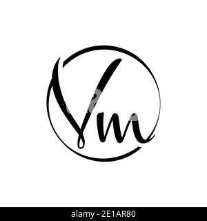 Modello vettoriale iniziale di progettazione del logo della lettera della VM. Vettore del logo VM per la lettera di script astratto. Illustrazione Vettoriale