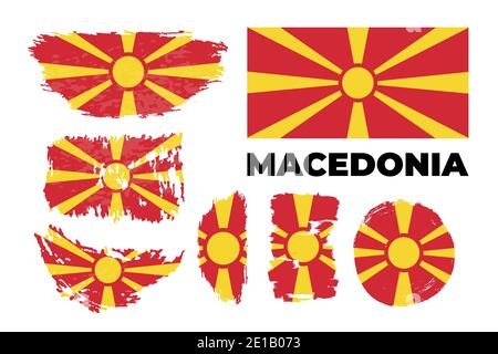 Felice giorno di indipendenza del Nord Macedonia. Pennello colpo bandiera sfondo. Illustrazione Vettoriale