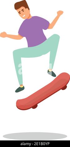 Skateboard divertente icona salto. Cartone animato di skateboard divertente vettore di salto icona per il web design isolato su sfondo bianco Illustrazione Vettoriale