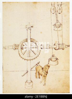 Mariano di Jacopo dit Taccola. 1382-1453. Versione simplifiée du treuil réversible de Brunelleschi Foto Stock