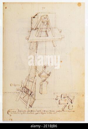 Mariano di Jacopo dit Taccola. 1382-1453. Dispositif de levage, avec pince Foto Stock