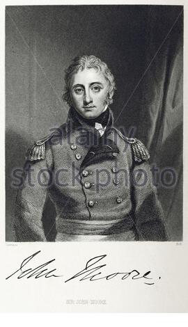 Il tenente generale Sir John Moore Portrait, 1761 – 1809, è stato un generale dell'esercito britannico, noto anche come Moore of Corunna, illustrazione d'epoca del 1863 Foto Stock