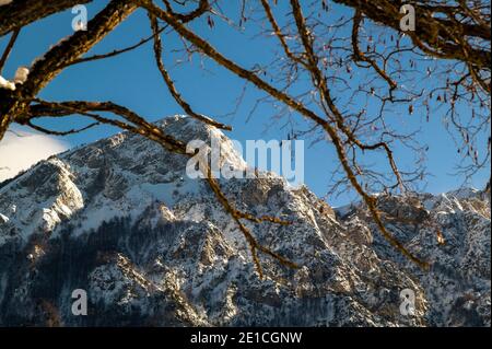 Paesaggio invernale del Parco Nazionale Abruzzo Lazio e Molise, Monte Sterpi d'Alto con neve. Civitella Alfedena, Abruzzo, Italia Foto Stock