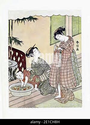 Stampa giapponese d'epoca dal titolo The Bowl of Goldfish di Suzuki Harunobu Foto Stock