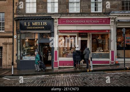 I.J Mellis Cheese Monger Shop, Stockbridge, Classic Shop front. Edimburgo Inverno 2020. Foto Stock