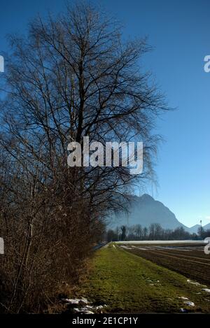 Paesaggio intorno a Vaduz nel Liechtenstein 16.12.2020 Foto Stock