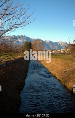 Paesaggio intorno a Vaduz nel Liechtenstein 16.12.2020 Foto Stock