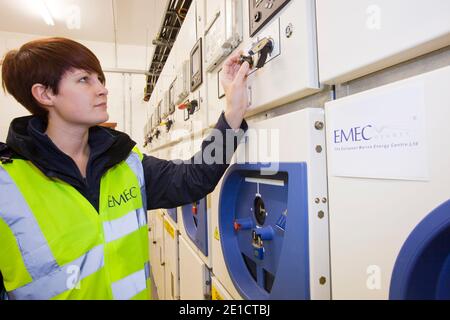 Il centro EMEC il sito di test di Billia Croo in Stromness, isole Orcadi Scozia, Regno Unito. La European Marine Energy Centre è accreditato solo delle onde e delle maree Foto Stock