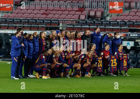 Barcellona, Spagna. 6 gennaio 2021. Giocatori del FC Barcelona durante la partita Primera Iberdrola tra FC Barcelona e RCD Espanyol al Camp Nou di Barcellona, Spagna. Credit: Gerard Franco/DAX/ZUMA Wire/Alamy Live News Foto Stock