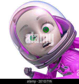 ragazzo l'astronauta esploratore in bianco sfondo stupido ritratto, illustrazione 3d Foto Stock