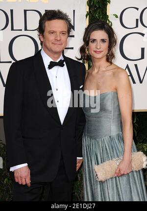 File photo - Colin Firth e Livia Giuggioli in arrivo per la 68a cerimonia annuale del Golden Globe Awards, tenutasi presso il Beverly Hilton Hotel di Los Angeles, CA, USA il 16 gennaio 2011. L'attore britannico Colin Firth e sua moglie italiana Livia si sono separati dopo 22 anni di matrimonio, secondo i pubblicisti della coppia. Foto di Lionel Hahn/ABACAUSA.COM Foto Stock