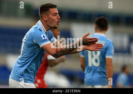 Roma, Italia. 06 gennaio 2021. Sergej Milinkovic-Savic (Lazio) reagisce durante la serie A match tra SS Lazio e ACF Fiorentina allo Stadio Olimpico il 06 gennaio 2021 a Roma. (Foto di Giuseppe fama/Pacific Press/Sipa USA) Credit: Sipa USA/Alamy Live News Foto Stock