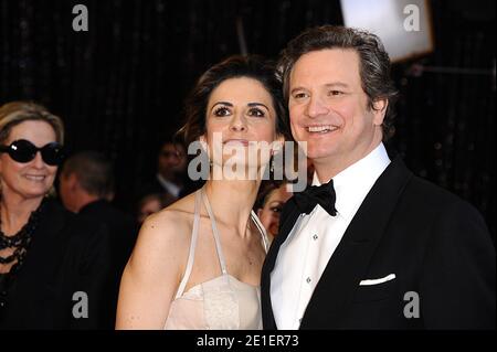 File photo - Colin Firth e Livia Giuggioli arrivano all'83° Premio annuale dell'Accademia, tenutosi presso il Kodak Theatre di Los Angeles, CA, USA il 27 febbraio 2011. L'attore britannico Colin Firth e sua moglie italiana Livia si sono separati dopo 22 anni di matrimonio, secondo i pubblicisti della coppia. Foto di Lionel Hahn/ABACAUSA.COM Foto Stock