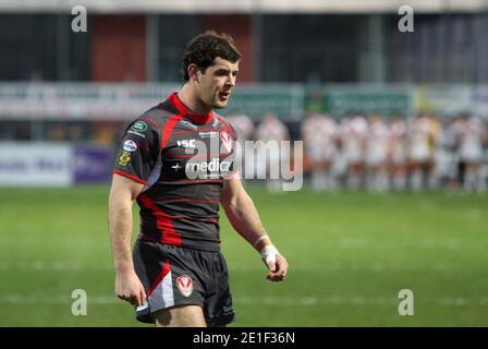 Saint Helen's Louie McCarthy-Scarsbrook durante la partita di rugby superleague Catalans Dragons contro Saint Helens allo stadio Gilbert Brutus di Perpignan, Francia, il 5 marzo 2011. Santi vinti 16 - 22. Foto di Michel Clementz/ABACAPRESS.COM Foto Stock