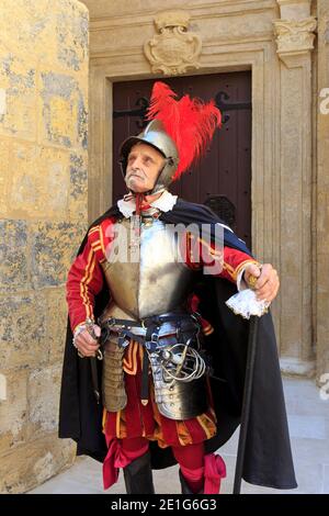 Il Gran Bailiff dell'Ordine di Malta durante la Parata in Guardia a Fort Saint Elmo a la Valletta, Malta Foto Stock