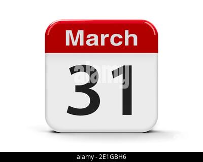 Pulsante web del calendario - il 30 marzo - Giornata mondiale del backup, Cesar Chavez Day negli Stati Uniti, rendering tridimensionale, illustrazione 3D Foto Stock