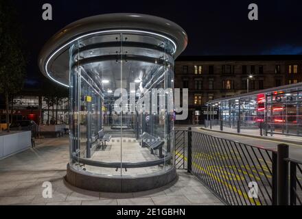 Partick Interchange, una nuova stazione degli autobus presso il centro di trasporti integrato di Glasgow, Scozia, Regno Unito. Foto Stock