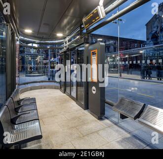 Partick Interchange, una nuova stazione degli autobus presso il centro di trasporti integrato di Glasgow, Scozia, Regno Unito. Foto Stock