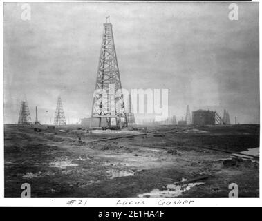 Lucas gusher (Spindletop, Beaumont, Port Arthur e dintorni, Texas - industria petrolifera). Foto Stock