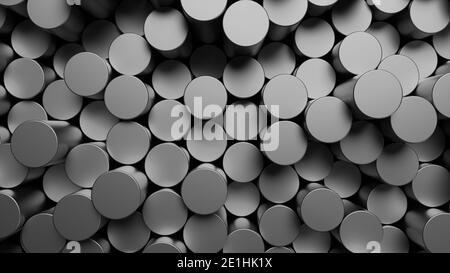 Superficie rotonda a mosaico con cilindri metallici. Foto Stock
